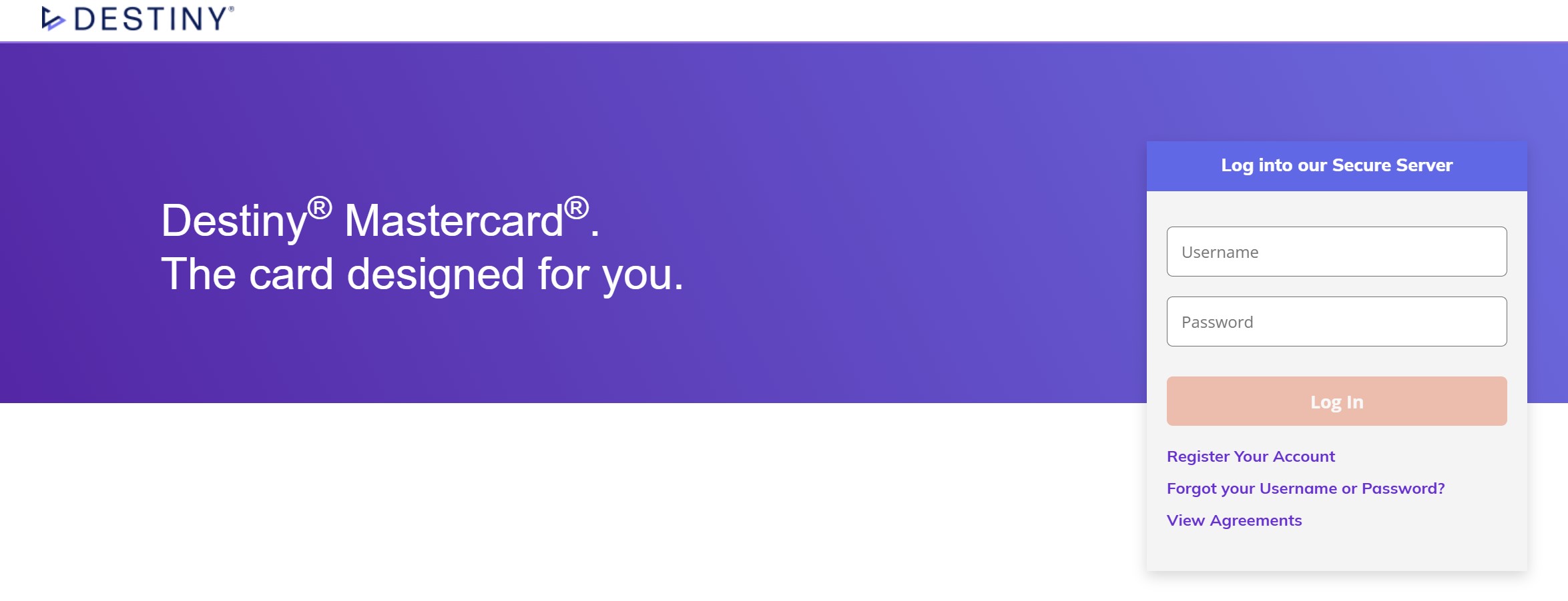 destiny credit card login page